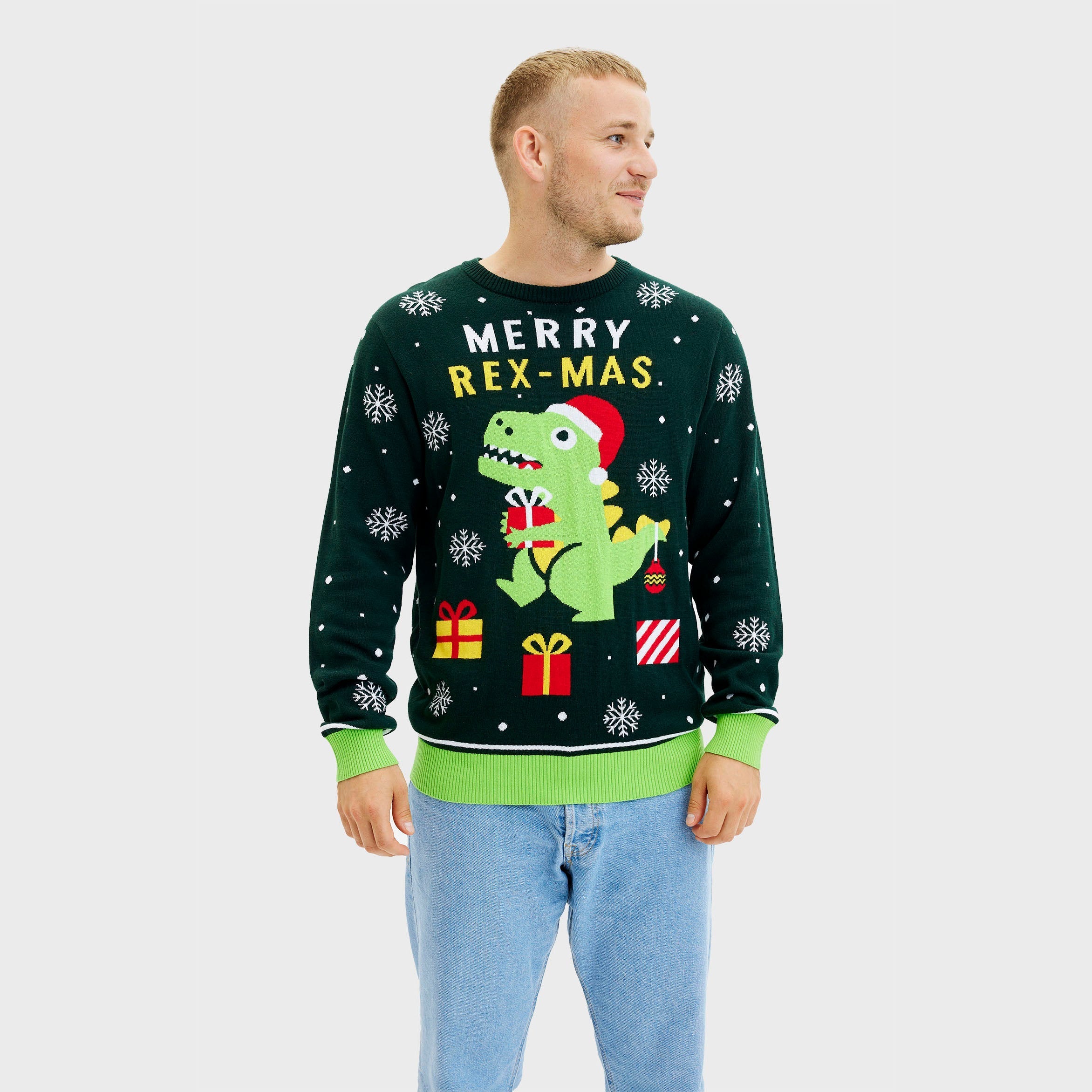 Niedlicher Dino-Weihnachtspullover – Herren.